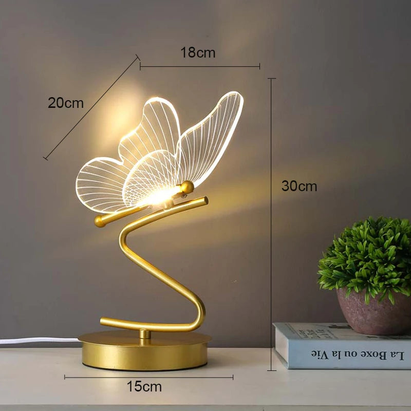 Nordic Butterfly Table Lamp USB Indoor Lighting Switch Button Home Decor Bedroom Bedside Living Room Dinner LED Desk Lamps